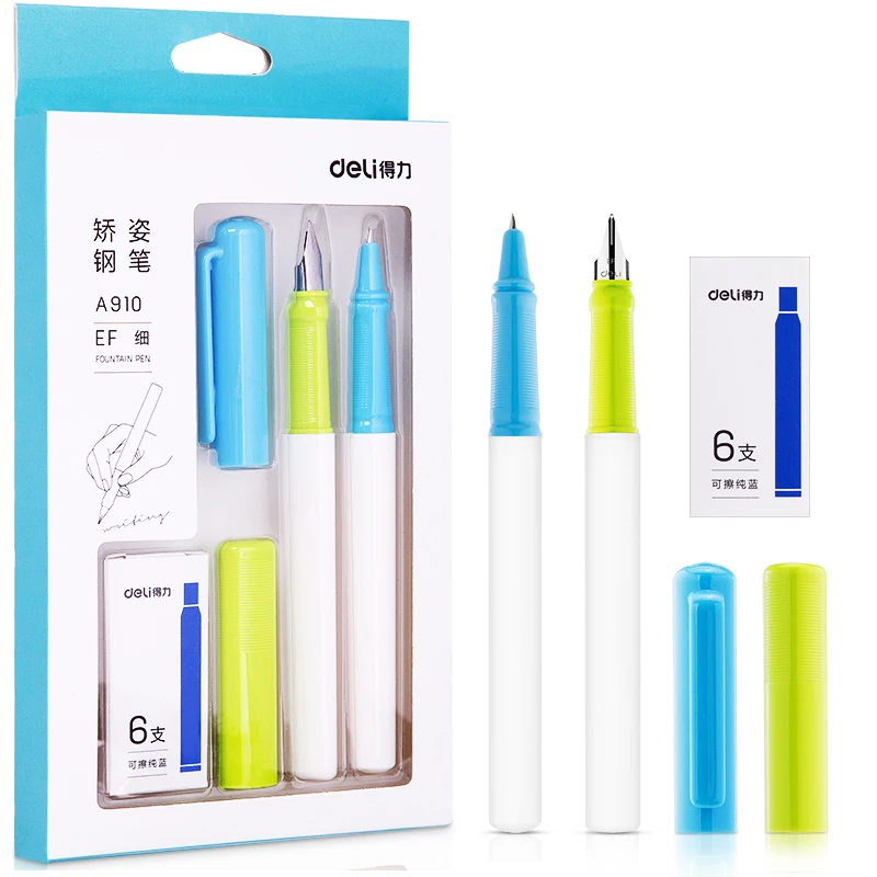 

Deli Fountain Pen 0.3mm EF Bright and Dark Nib Fountain Pen Set Student Posture Correction Business Signature Pen Writing Supply