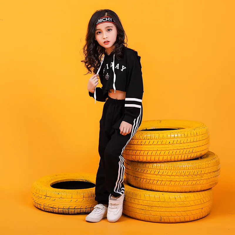 Children hip hop Crop top jogger pants Street jazz dance performance costume modern dance performance Suit Girls hip hop dance (10)