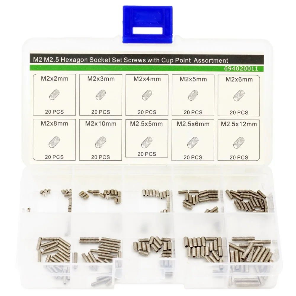 M2 M2.5 Hexagon Socket Set Screws with Cup Point Assortment Kit,M2 M2.5 Cup Point Grub Screws,Stainless Steel,200 PCS
M2 M2.5 Hexagon Socket Set Screws with Cup Point Assortment Kit,M2 M2.5 Cup Point Grub Screws,Stainless Steel,200 PCS