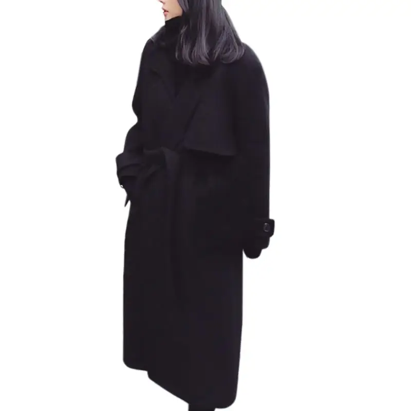 Fashion Solid Black Long Sleeve Sashes Lapel Double-Sided Woolen Outwear Women Autumn Winter Warm Jacket Temperament Coat Female
Fashion Solid Black Long Sleeve Sashes Lapel Double-Sided Woolen Outwear Women Autumn Winter Warm Jacket Temperament Coat Female
