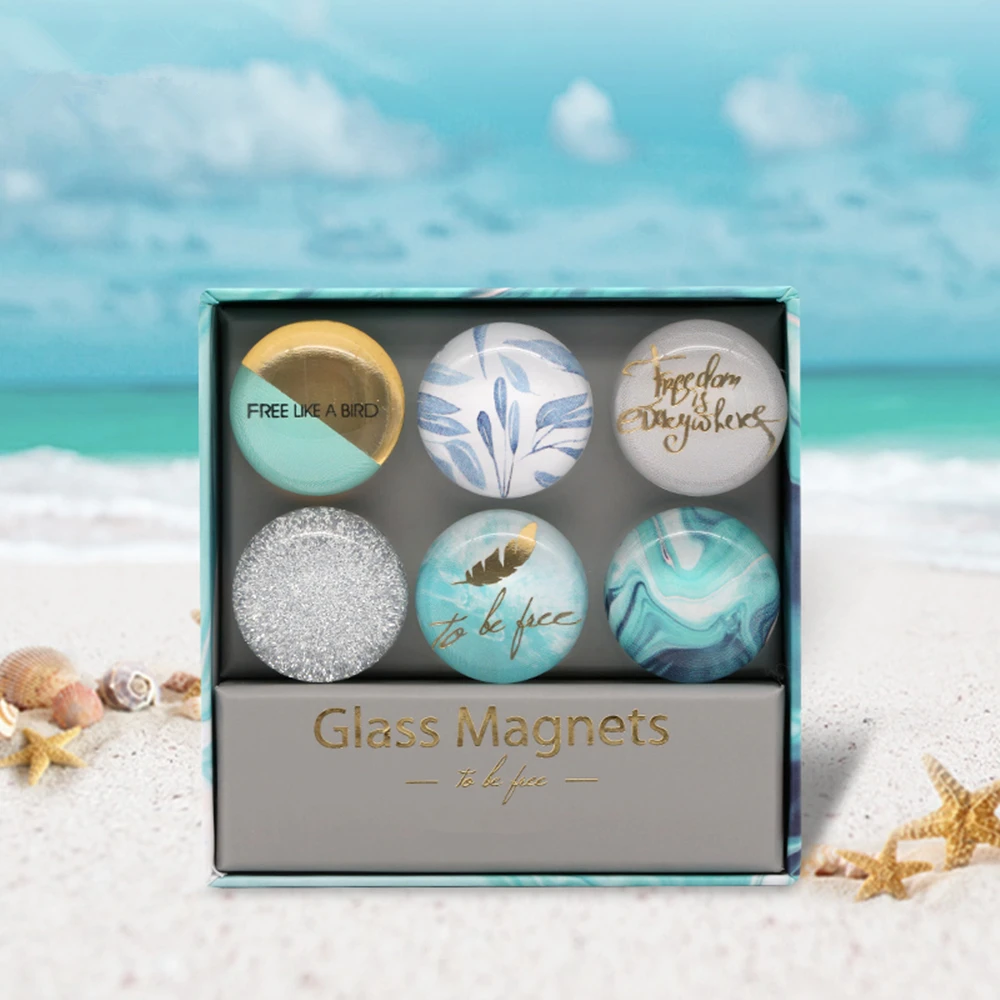 blue creative fridge magnets round glass decorative refrigerator dry erase board