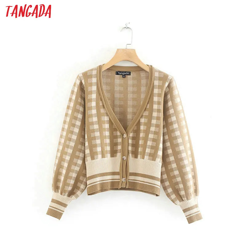 Tangada winter women plaid sweater cardigan short style ladies lantern sleeve buttons v necjk sweaters chic tops RY101
Tangada winter women plaid sweater cardigan short style ladies lantern sleeve buttons v necjk sweaters chic tops RY101