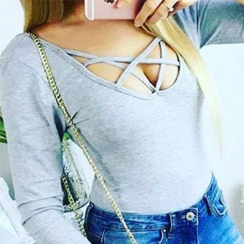Hot Selling Women Sexy Bodysuit Clothes Long Sleeve Bandage Lace Up V Neck Ladies Stretch Playsuit Clothes
Hot Selling Women Sexy Bodysuit Clothes Long Sleeve Bandage Lace Up V Neck Ladies Stretch Playsuit Clothes