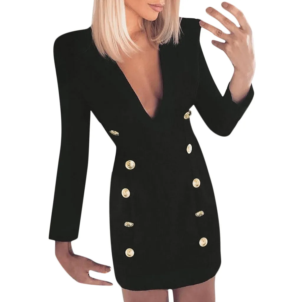 Spring 2019 Ladies Sexy Deep V-neck Dress Black Retro Double-Breasted Long Sleeve Bodycon Blazer Dresses Party Vestidos #Zer
Spring 2019 Ladies Sexy Deep V-neck Dress Black Retro Double-Breasted Long Sleeve Bodycon Blazer Dresses Party Vestidos #Zer