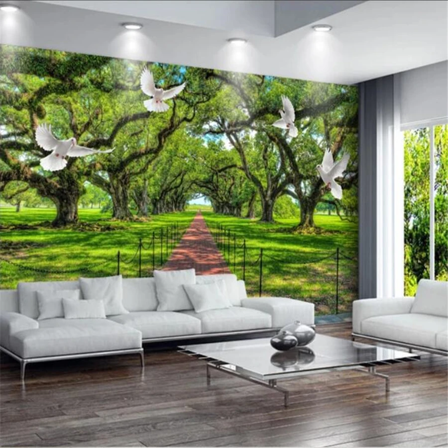 

beibehang Custom Wallpaper 3D Photo murals Green Wooden Naked Eye View Living Room Background Wall paper papel de parede mural