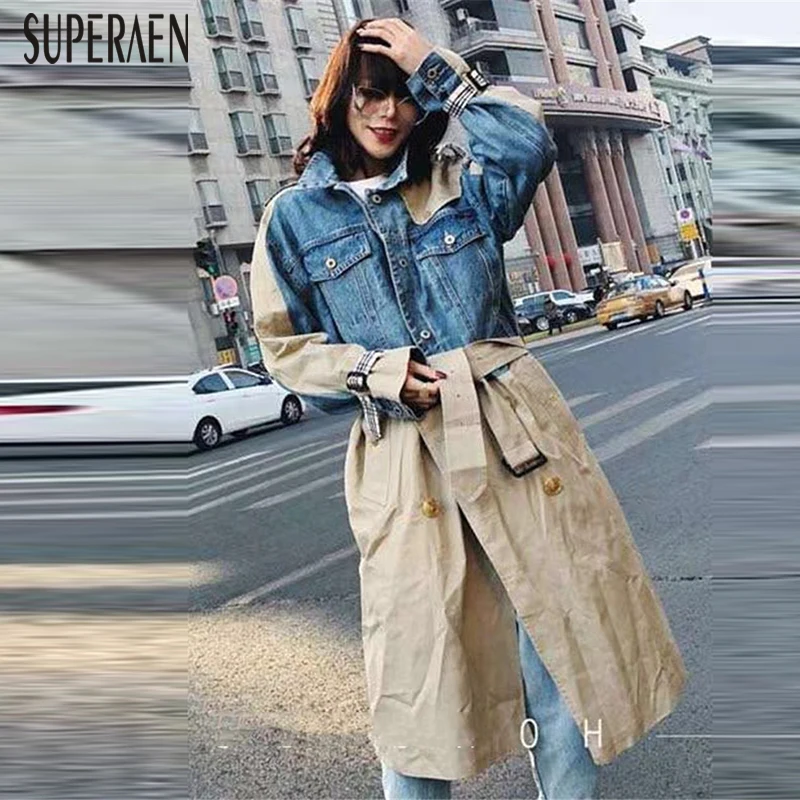 SuperAen Europe Fashion Trench Coat for Women 2019 Spring New Wild Casual Denim Stitching Ladies Windbreaker
SuperAen Europe Fashion Trench Coat for Women 2019 Spring New Wild Casual Denim Stitching Ladies Windbreaker