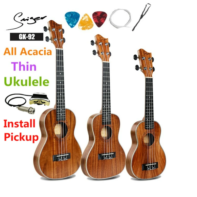 

Ukulele 21 23 26 Inches Soprano Concert Tenor Acoustic Electric Thin Body Mini Guitar 4 Strings Ukelele All Acacia Pickup