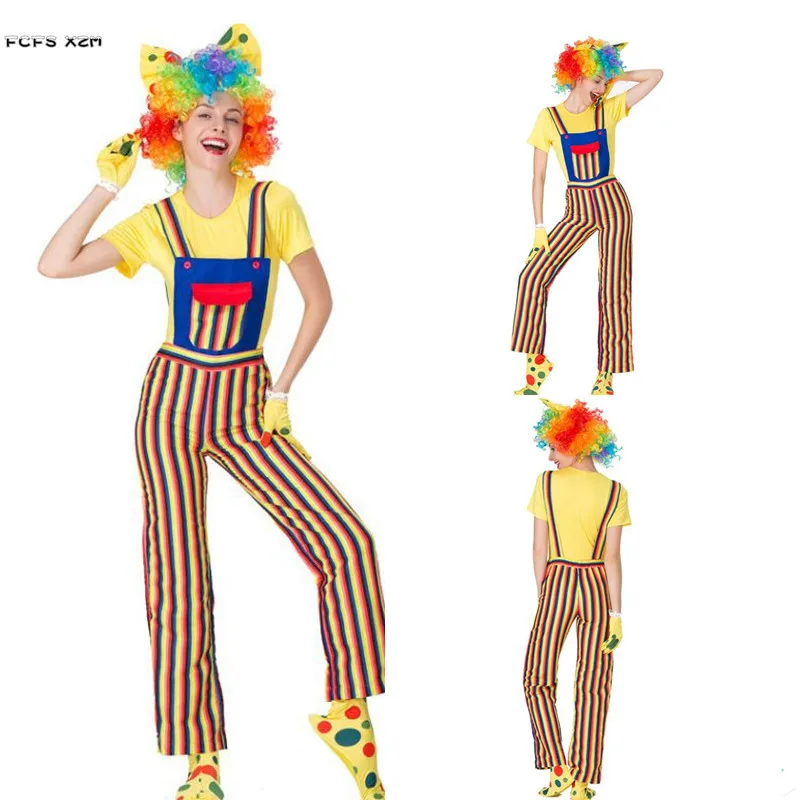 

S-XL Women Circus Clown Cosplays Adult Female Halloween Droll Joker Costume Purim Carnival parade Stage play masked party dress