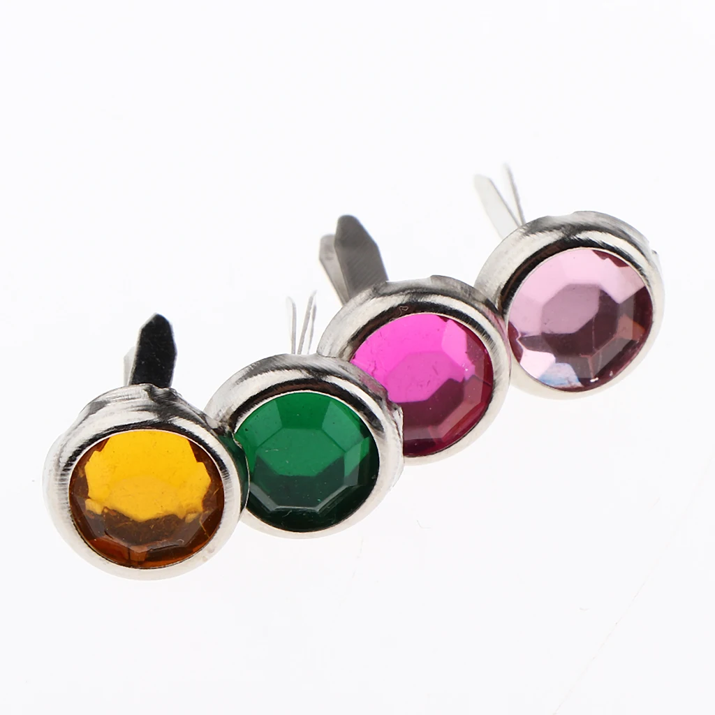 50x Mini Round Rhinestone Head 7mm Metal Brad Paper Fastener Embellishments for Kids Card Making Scrapbooking Art Crafts