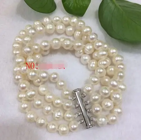 NEW 4 Strands 7-8mm White Freshwater Potato Bead Bracelet 7.5-8inch>>> women jewerly Free shipping | Украшения и аксессуары