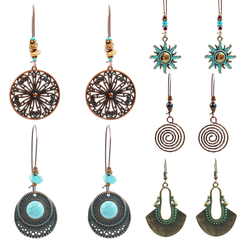 ZHIMO Special Design Hollow Flower Bohemia Earrings Statement Jewelry Antique Silver Green Stone Round Dangle Earrings for Women
ZHIMO Special Design Hollow Flower Bohemia Earrings Statement Jewelry Antique Silver Green Stone Round Dangle Earrings for Women