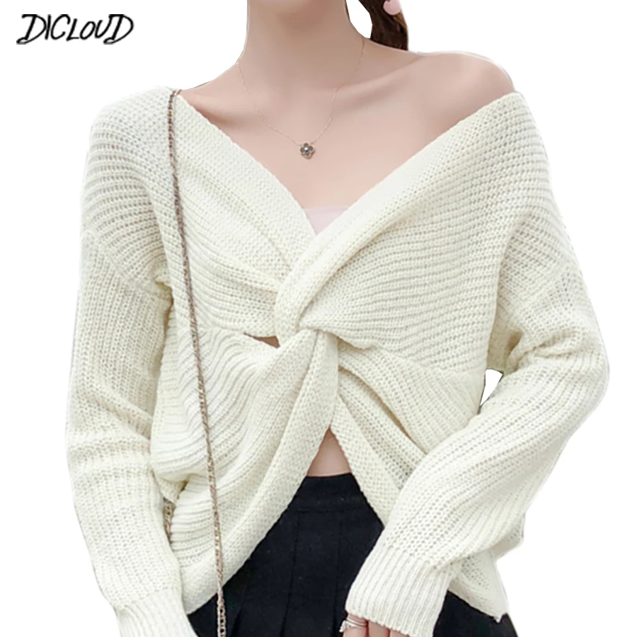 Autumn Winter V-Neck Sexy Sweater Women Fashion 2018 Long Sleeve Criss-Cross Loose Pulluls Woman Tops Korean Strapless Sweater
Autumn Winter V-Neck Sexy Sweater Women Fashion 2018 Long Sleeve Criss-Cross Loose Pulluls Woman Tops Korean Strapless Sweater