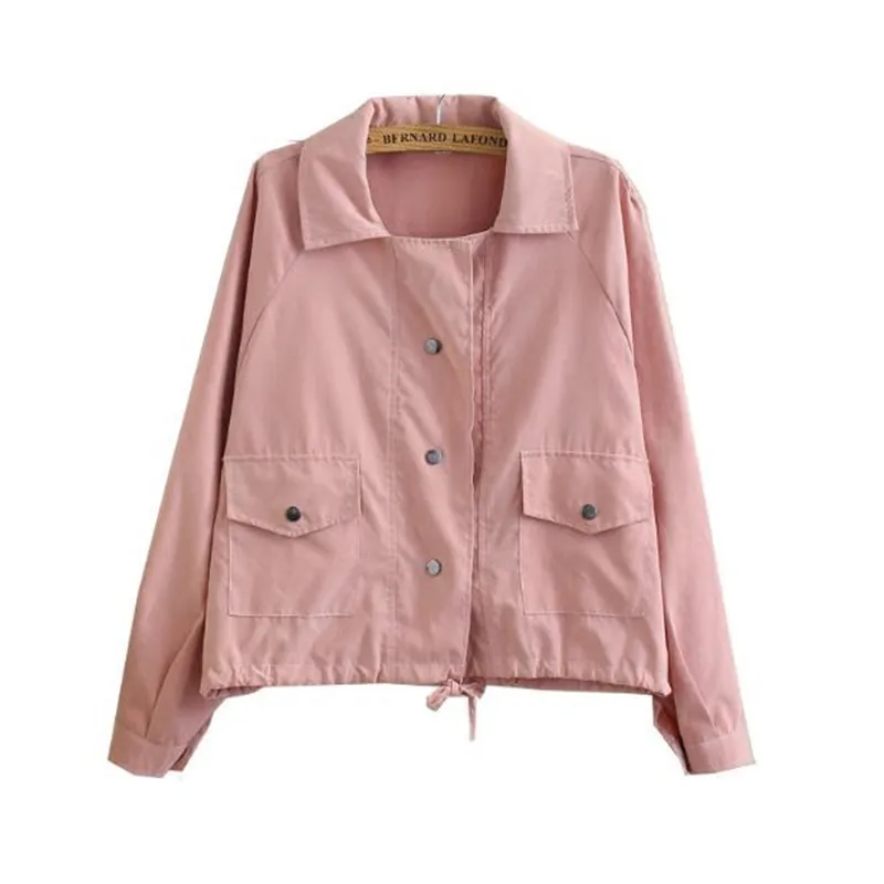 Image Merry Pretty Spring Autumn New Women Jacket Loose Pocket Casual Cropped Tops Solid Jacket Coat fashion Female Outerwear girls