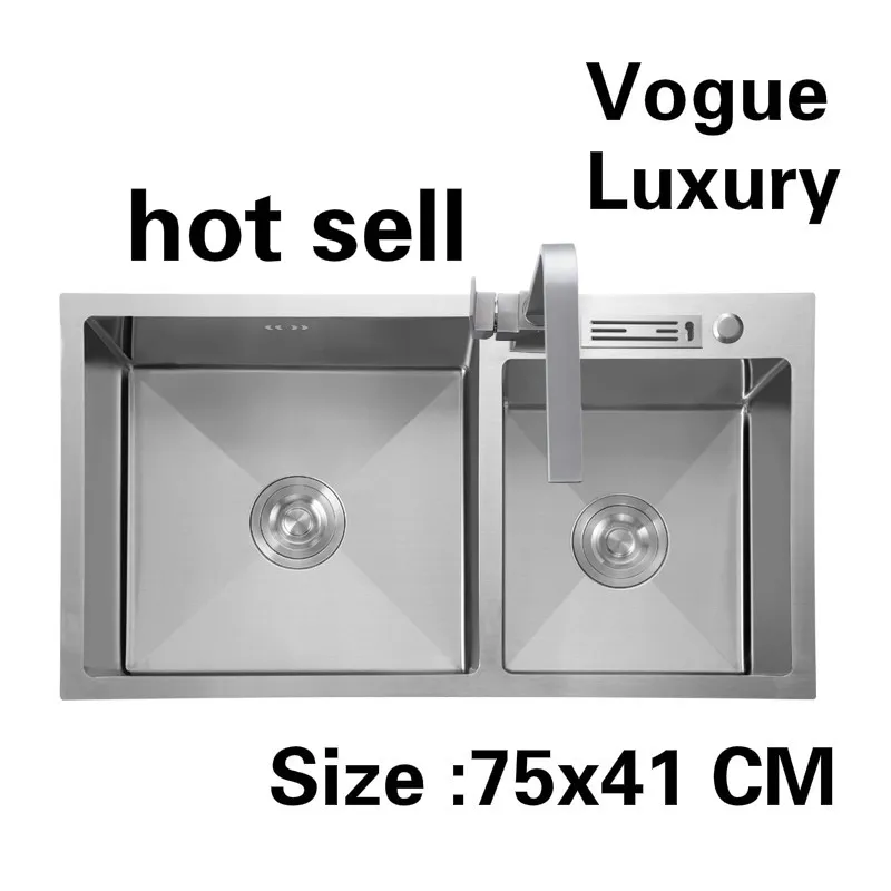 

Free shipping Apartment vogue wash vegetables kitchen manual sink double groove 304 stainless steel hot sell 750x410 MM