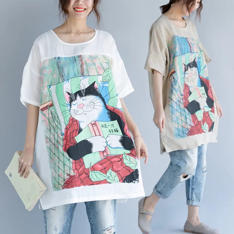BIG SIZE 5XL Summer Women Fashion Cute Cat Print Tops Tee Ladies Female Plus Large Short Sleeve Loose Cotton Linen T shirt
BIG SIZE 5XL Summer Women Fashion Cute Cat Print Tops Tee Ladies Female Plus Large Short Sleeve Loose Cotton Linen T shirt