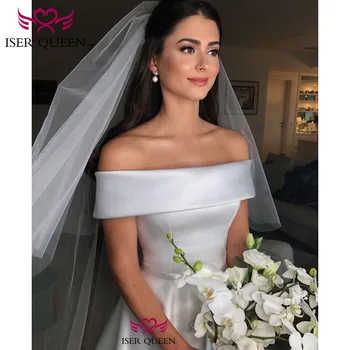 Boat Neckline Bow Back Design of Button Lustrous Satin Bridal Gown Latin Style Pure White Trendy Vestido Party Dressed w0535
Boat Neckline Bow Back Design of Button Lustrous Satin Bridal Gown Latin Style Pure White Trendy Vestido Party Dressed w0535
