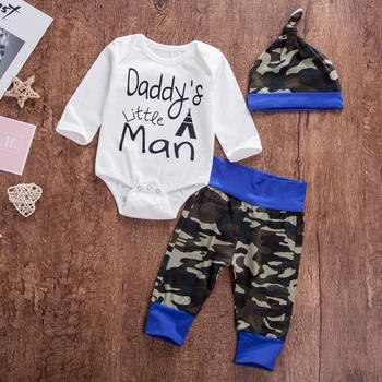 3 Pcs Newborn Baby Boys Set Long-sleeve Daddys Little ManPrint Camouflage Top Pants Hat Set For Baby Boy Autumn Winter Clothes
3 Pcs Newborn Baby Boys Set Long-sleeve Daddys Little ManPrint Camouflage Top Pants Hat Set For Baby Boy Autumn Winter Clothes