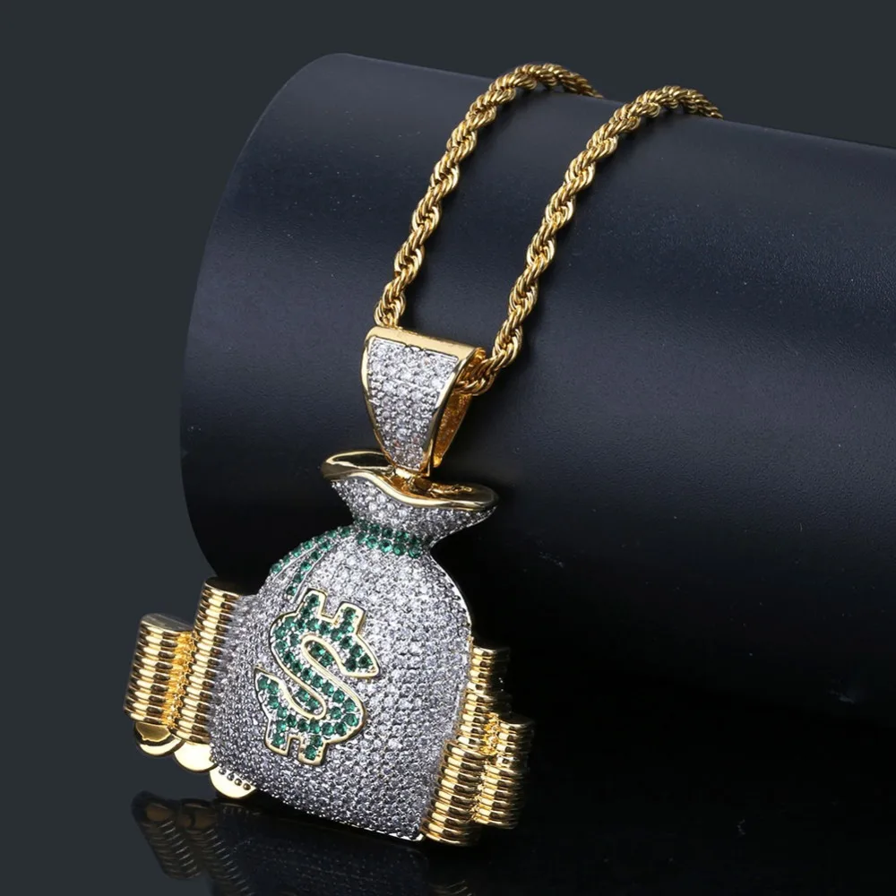 Popular Hip Hop Jewelry Micro Pave Dollar Money Amulet Bag Stack CZ Pendant Iced Out Cuban Link Necklace Cadena Hombre Mujer
Popular Hip Hop Jewelry Micro Pave Dollar Money Amulet Bag Stack CZ Pendant Iced Out Cuban Link Necklace Cadena Hombre Mujer
