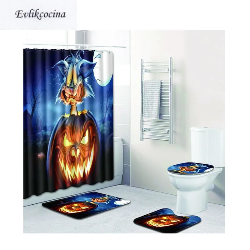 Фото Free Shipping 4pcs Halloween Smile Cat Banyo Bathroom Carpet Toilet Bath Mats Set Non Slip Pad Tapis Salle De Bain Alfombra Bano | Дом и сад
