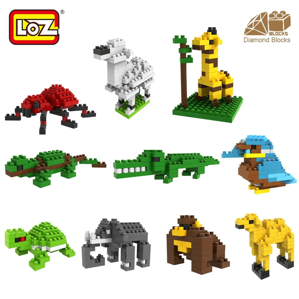 Фото LOZ алмазные блоки пластиковые животные фигурки животных игрушки для детей микро
