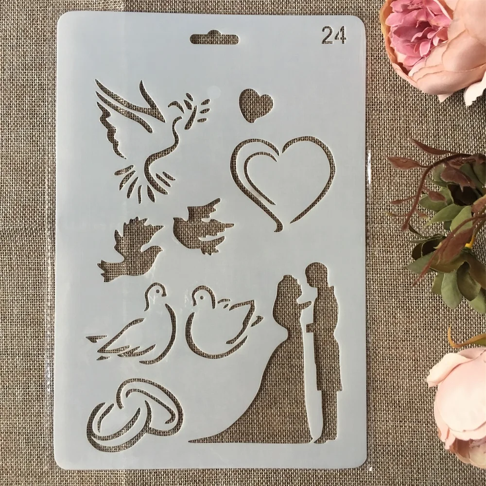 New 26cm Wedding Couple Dove Heart DIY Craft Layering Stencils Painting Scrapbooking Stamping Embossing Album Card Template
New 26cm Wedding Couple Dove Heart DIY Craft Layering Stencils Painting Scrapbooking Stamping Embossing Album Card Template