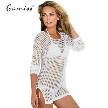 Summer Sexy Beach cover ups Hollow Out Tee Shirt Femme Long Cover-up Women Mesh Knitted Crochet Beach Cover up T-Shirt smock 
Summer Sexy Beach cover ups Hollow Out Tee Shirt Femme Long Cover-up Women Mesh Knitted Crochet Beach Cover up T-Shirt smock