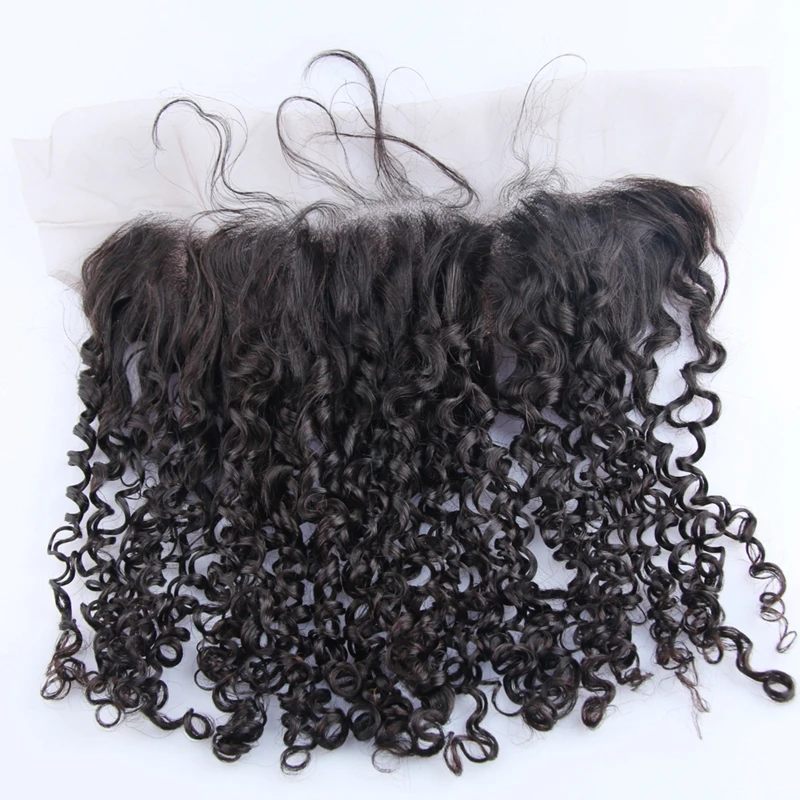 Hot Beauty Hair Frontal Super Double Drawn Small Kinky Curl 413 Lace Frontal Free Part Brazilian Remy Hair Frontal (2)