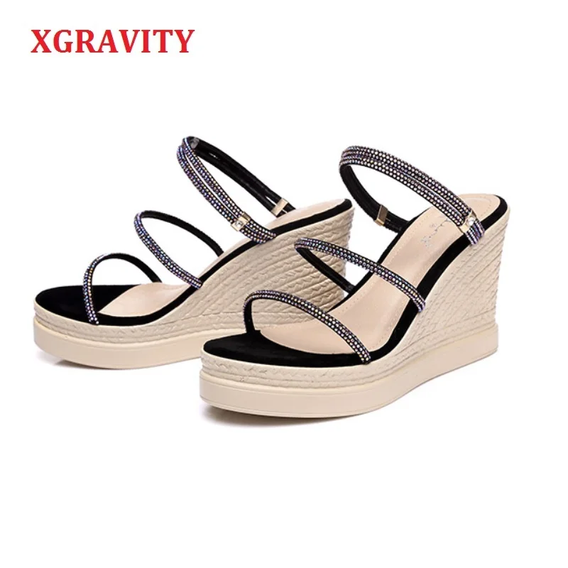 Хит продаж, летние туфли-лодочки XGRAVITY на высоком каблуке, женские круглые сандалии, богемные шлепанцы с кристаллами
Хит продаж, летние туфли-лодочки XGRAVITY на высоком каблуке, женские круглые сандалии, богемные шлепанцы с кристаллами