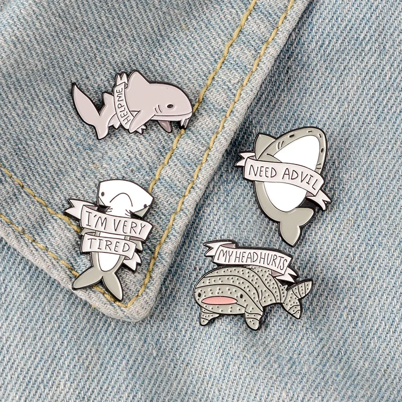 Gray Dolphin Shark Whale Brooch for Women Men Ocean Animal Enamel Pins Denim Clothes Bag Alloy Badge Gifts Kids Jewelry Brooches | Украшения