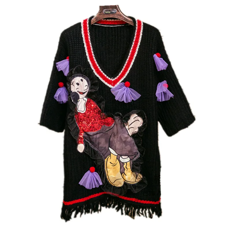 Fall Winter Original Women Knitted Sweaters Ladies Pullovers Long Cartoon Sequin Tassel Ruffles Loose V Neck ThickDress NS864
Fall Winter Original Women Knitted Sweaters Ladies Pullovers Long Cartoon Sequin Tassel Ruffles Loose V Neck ThickDress NS864