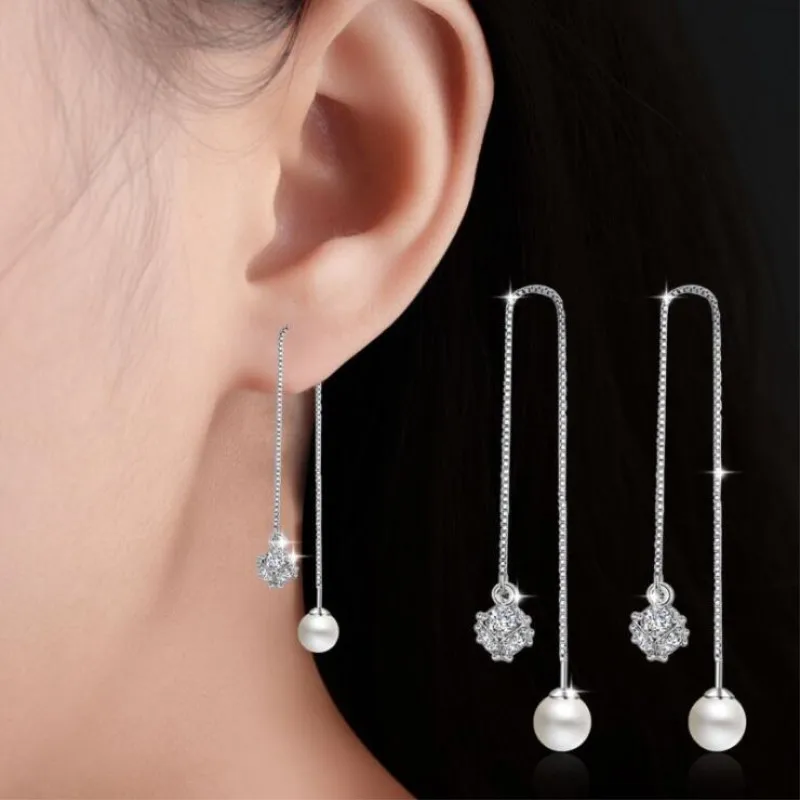 High-end Ear Line Long Section Tassel 925 Sterling Silver Jewelry Crystal Pearl Ball Cute Hypoallergenic Dangle Earrings SE388
High-end Ear Line Long Section Tassel 925 Sterling Silver Jewelry Crystal Pearl Ball Cute Hypoallergenic Dangle Earrings SE388