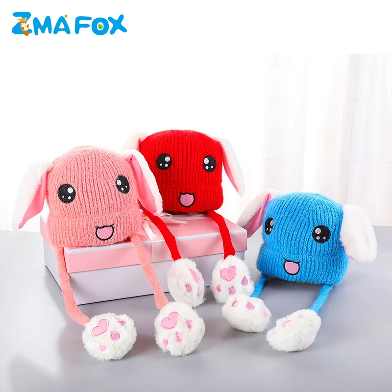 

ZMAFOX Tik Tok children hats movable rabbit ear plush hat controllable pinching airbag bunny moving ears baby jumping beanie cap