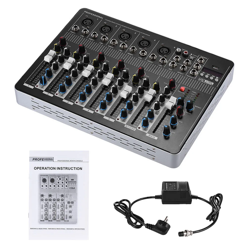 7-Channel Mic Line Audio Mixer Mixing Console with 3-band EQ 48V Phantom Power USB Interface with 2 stereo channels
7-Channel Mic Line Audio Mixer Mixing Console with 3-band EQ 48V Phantom Power USB Interface with 2 stereo channels