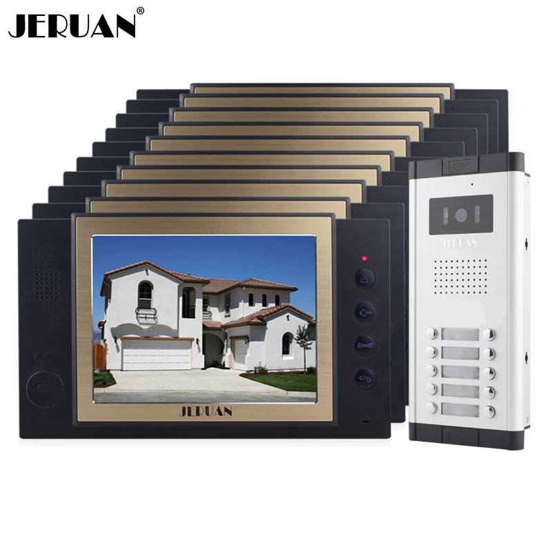 

JEX Apartment 10 Doorbell Intercom 8`` Video Door Phone Record Intercom System HD IR COMS Camera For 10 Household 8GB SD Card