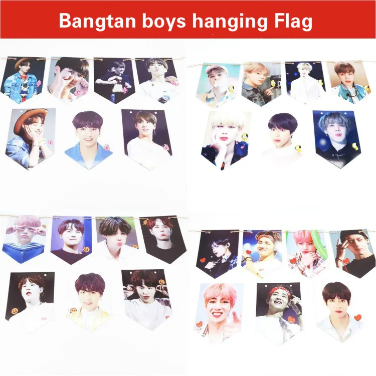7pcs/set Bangtan boys hanging Flag waterproof Photocard LOVE YOURSELF album Bangtan boys wall painting Flag stationery set
7pcs/set Bangtan boys hanging Flag waterproof Photocard LOVE YOURSELF album Bangtan boys wall painting Flag stationery set