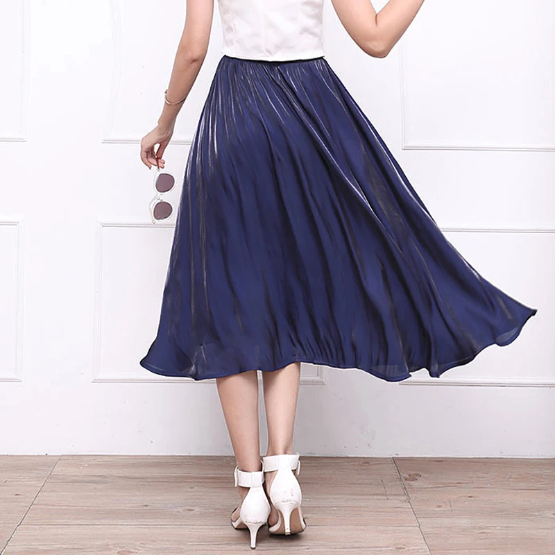 New Glossy Skirt Luxurious Transparent skirt Silky long knee-length skirt Pleated skirt women tiulowa spodnica 
New Glossy Skirt Luxurious Transparent skirt Silky long knee-length skirt Pleated skirt women tiulowa spodnica
