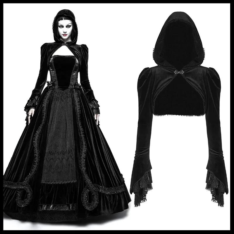 Punk RAVE Women Black Gothic Velvet Short Jacket Steampunk Vintage Women Sexy Short Jacket Evening Party Hooded Cloak Cape
Punk RAVE Women Black Gothic Velvet Short Jacket Steampunk Vintage Women Sexy Short Jacket Evening Party Hooded Cloak Cape