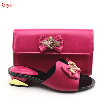

doershow New fuchsia Italian Shoes With Matching Bags African Women Shoes and Bags Set For Prom Party Summer Sandal !HHM1-28