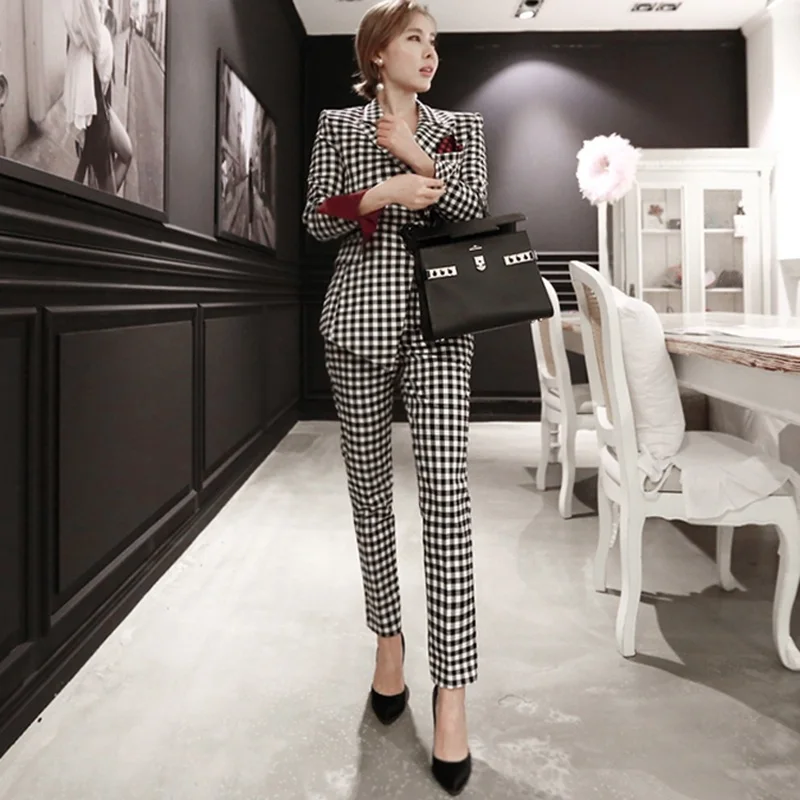 2019 Autumn Korean Pant Suits Women Office Lady Two Piece Set Plaid Irregular Blazers Coat + Business Pencil Long Pants Set
2019 Autumn Korean Pant Suits Women Office Lady Two Piece Set Plaid Irregular Blazers Coat + Business Pencil Long Pants Set