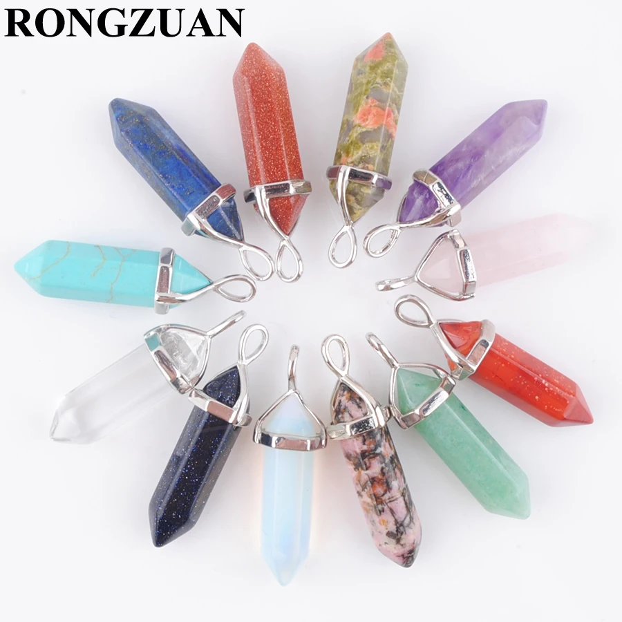 RONGZUAN 10pcs Natural Stone Pendants Aventurine Rose Quartzs Bullet Hexagonal Point Pendulum Column Reiki Healing Chakra TBN303
RONGZUAN 10pcs Natural Stone Pendants Aventurine Rose Quartzs Bullet Hexagonal Point Pendulum Column Reiki Healing Chakra TBN303