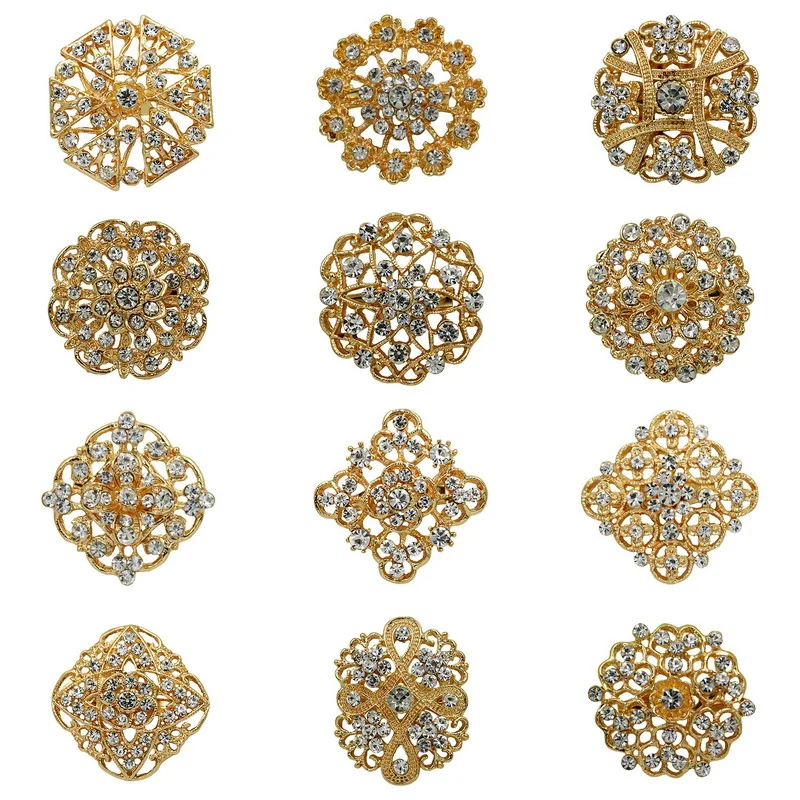 Lot 12pc Mixed Gold Color Clear Rhinestone Crystal Flower Brooch Pins for Wedding Bridal Bouquets Brooch Set
Lot 12pc Mixed Gold Color Clear Rhinestone Crystal Flower Brooch Pins for Wedding Bridal Bouquets Brooch Set