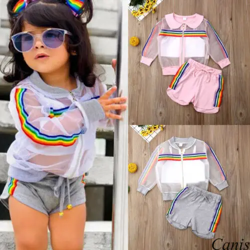 US Toddler Kids Baby Girl Fashion Casual Rainbow Edge Summer Cloth Coat+Vest+ Shorts Outfits 3Pcs UV Sunsuit Clothes
US Toddler Kids Baby Girl Fashion Casual Rainbow Edge Summer Cloth Coat+Vest+ Shorts Outfits 3Pcs UV Sunsuit Clothes