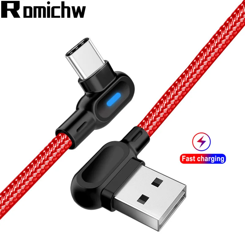 ROMICHW Dual 90 Degree Type C Cable Fast Charging USB Cable For Samsung S9 S10 Xiaomi Huawei OnePlus USB-C Charger Cable
ROMICHW Dual 90 Degree Type C Cable Fast Charging USB Cable For Samsung S9 S10 Xiaomi Huawei OnePlus USB-C Charger Cable