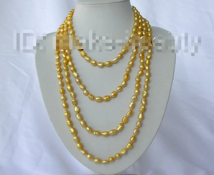 

Free shipping >>>>>>long 100" 11mm baroque gold freshwater cultured pearl necklace h314
