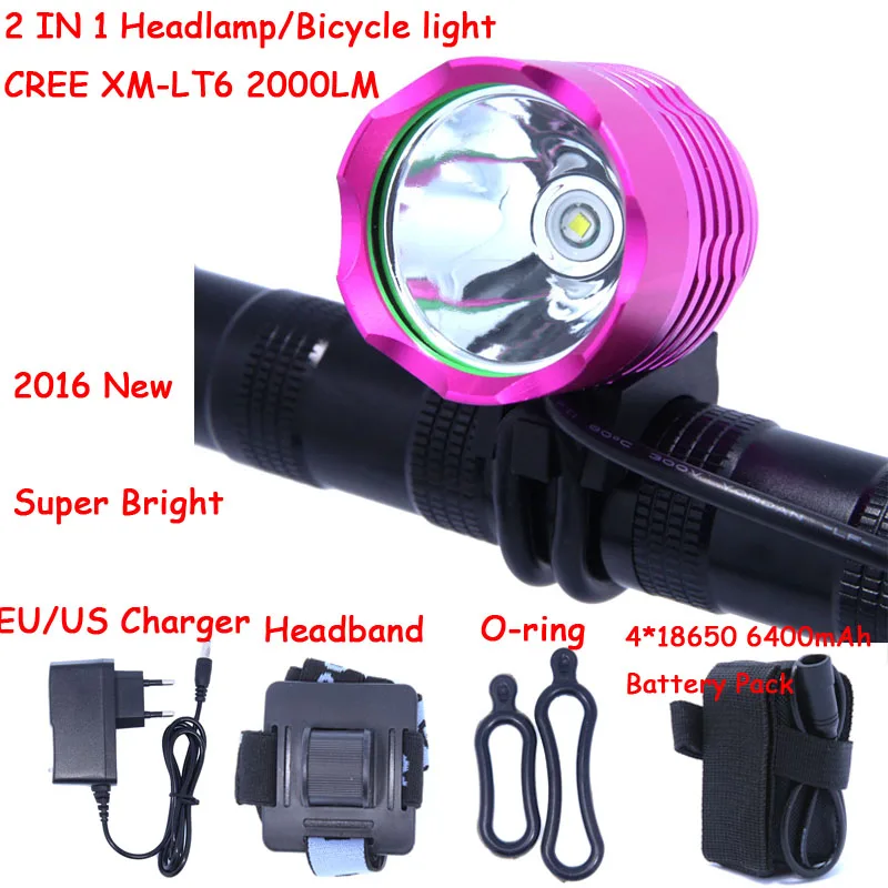 Светодиодный светильник для велосипеда XM-L T6 2000 люмен налобный фонарь с
