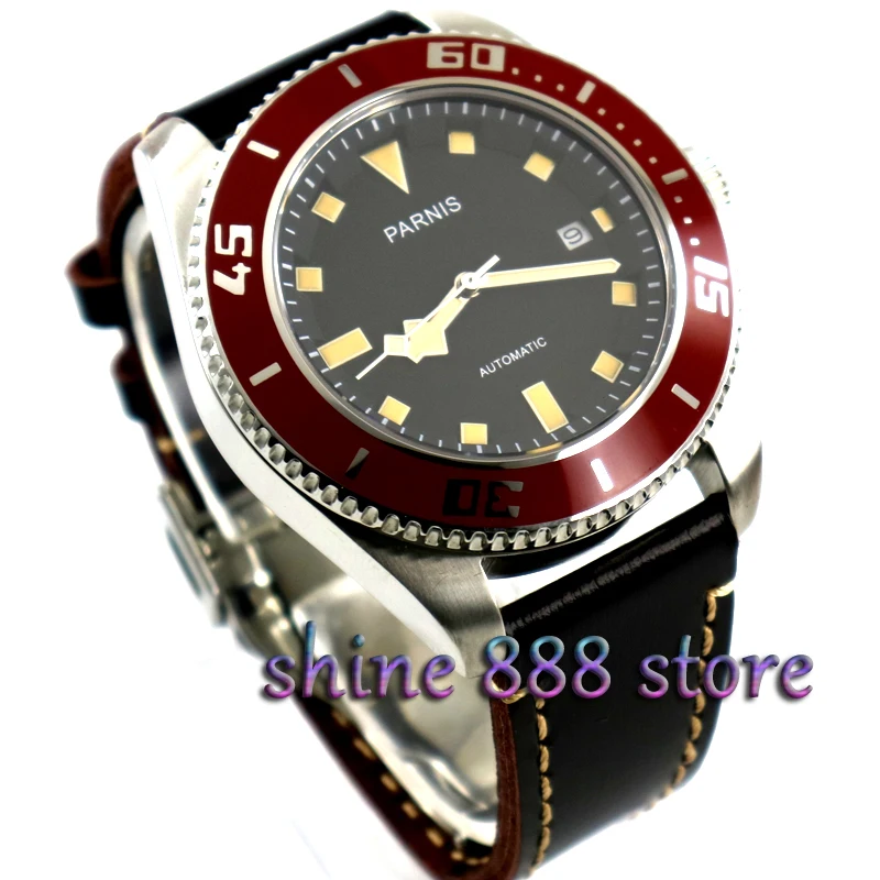 Parnis black dial Stainless Steel Case Sapphire glass Red Bezel miyota automatic diver mens watch
Parnis black dial Stainless Steel Case Sapphire glass Red Bezel miyota automatic diver mens watch