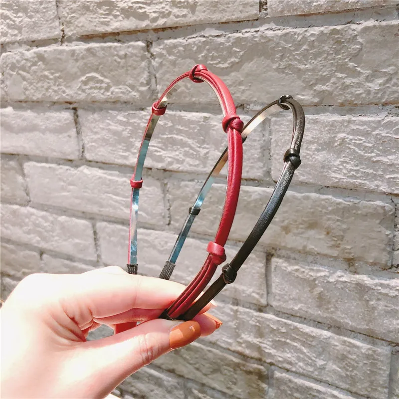 Women Simple PU Leather Knotted Thin Headbands Wine Black Handmade Hairbands Vintage Hair Holder
Women Simple PU Leather Knotted Thin Headbands Wine Black Handmade Hairbands Vintage Hair Holder