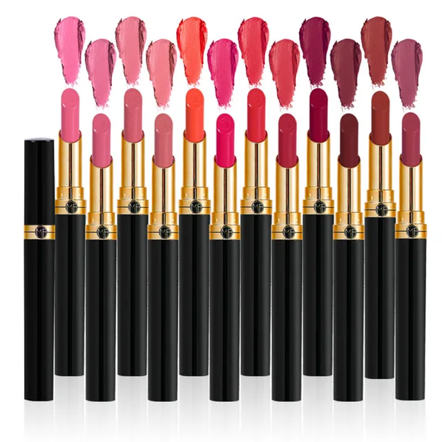 1Pc 12 Colors Waterproof Matte Velvet Glossy Non-Sticky Cup Lip Gloss Lipstick Lip Balm Sexy Red Lip Tint Women Fashion Makeup -