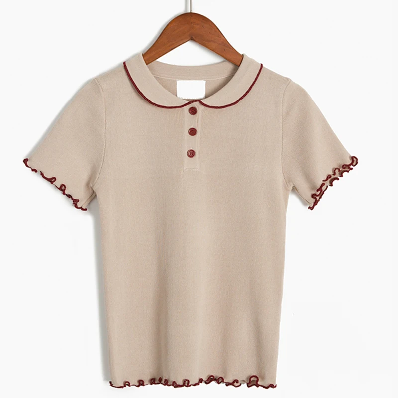 New Summer Women Ice Silk T-Shirts Female Knitted Casual Short Sleeve Tops Ruffles Solid Shirts 2019 Turn-down Collar Thin Tees
New Summer Women Ice Silk T-Shirts Female Knitted Casual Short Sleeve Tops Ruffles Solid Shirts 2019 Turn-down Collar Thin Tees