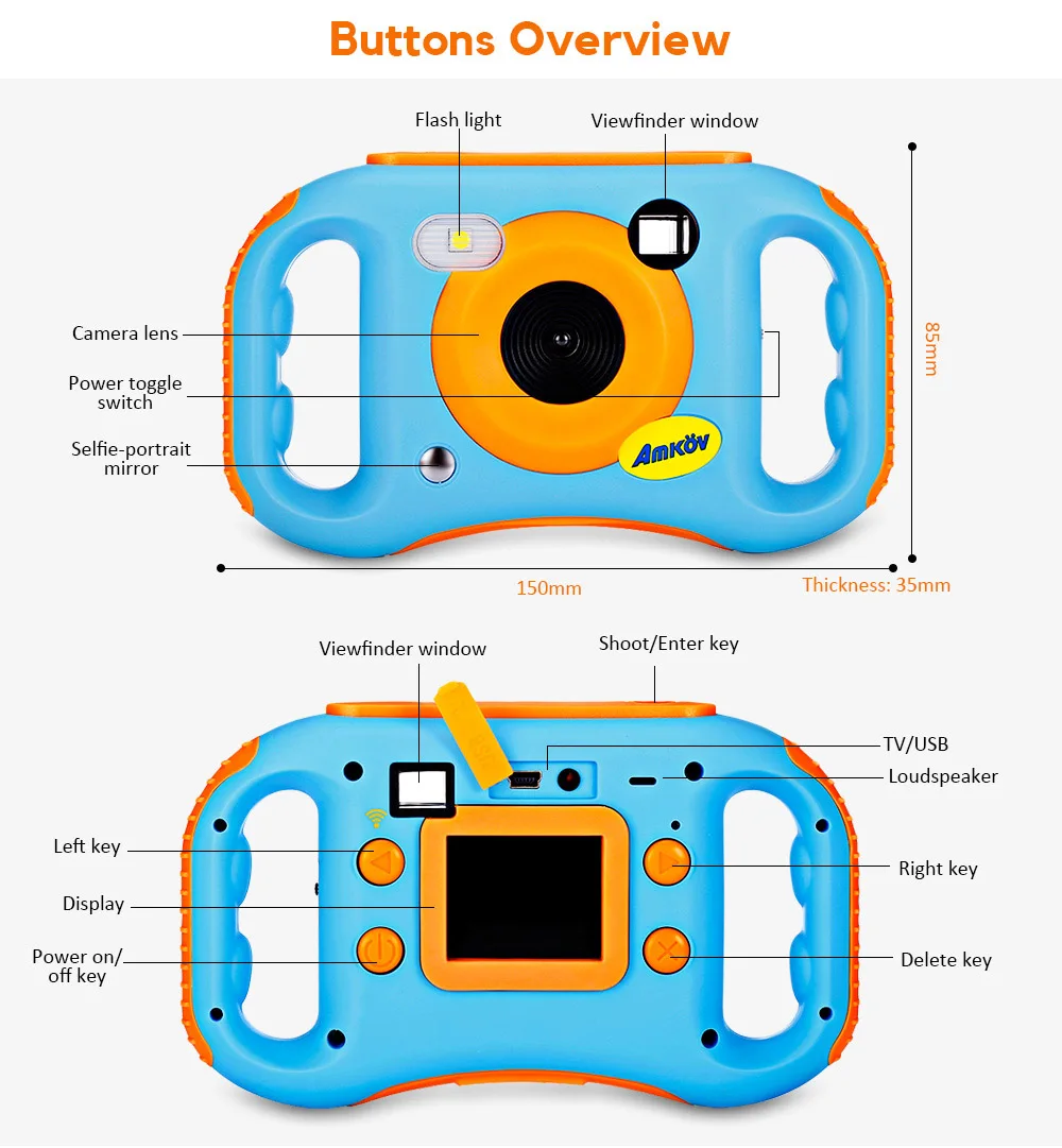 Amkov CD-EW 1.77 inch WiFi 5MP Mini Kids Digital Camera